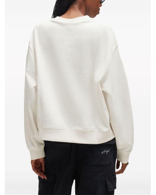 HUGO Sweater Van Katoenblend Met Logoprint in het White