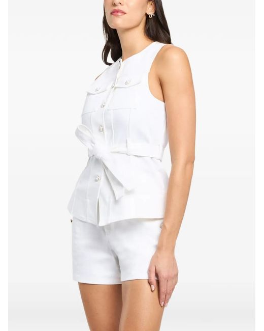 Cinq À Sept White Button Belted Top