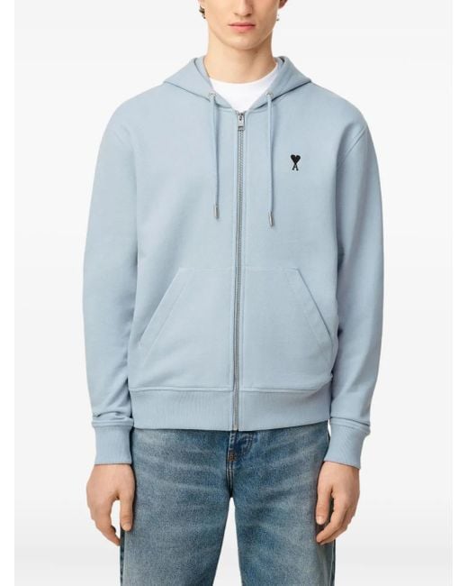 Felpa Ami-De-Coeur Con Zip E Cappuccio di AMI in Blue da Uomo