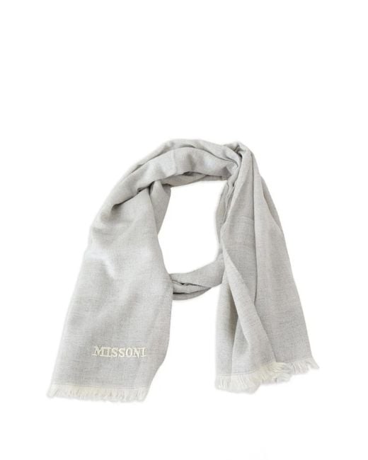 Missoni White Logo-Embroidered Fringed Scarf for men