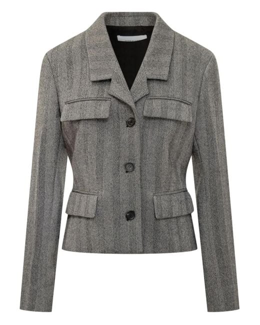 Ferragamo Gray Herringbone Multi-Pocket Jacket