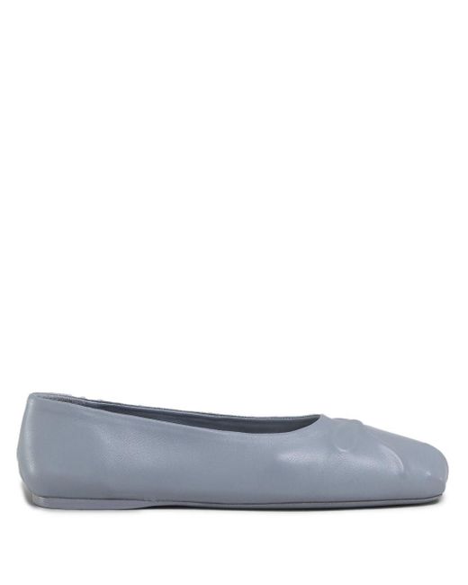 Marni Gray Bow-embossed Leather Ballerina Shoes