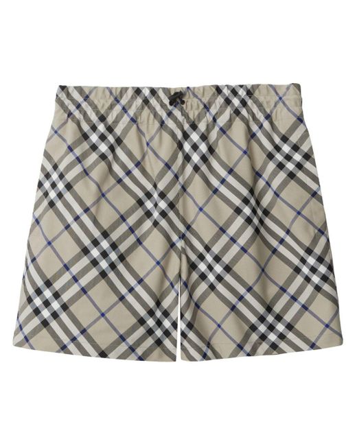Burberry Gray Equestrian Knight Checked Cotton Shorts
