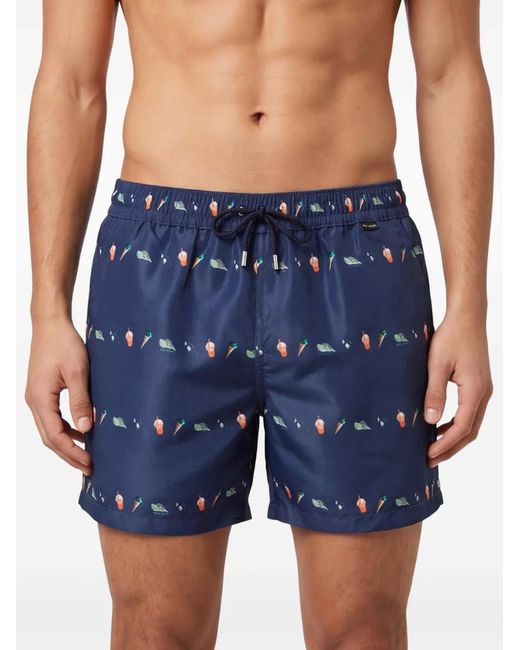 Paul Smith Blue Drawstring Patterned Swim Shorts for men