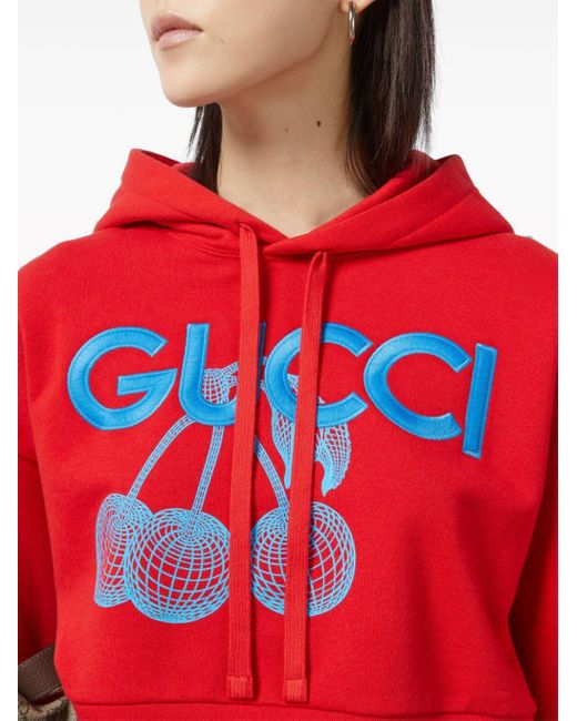 Hoodie en coton à logo brodé Gucci en coloris Red