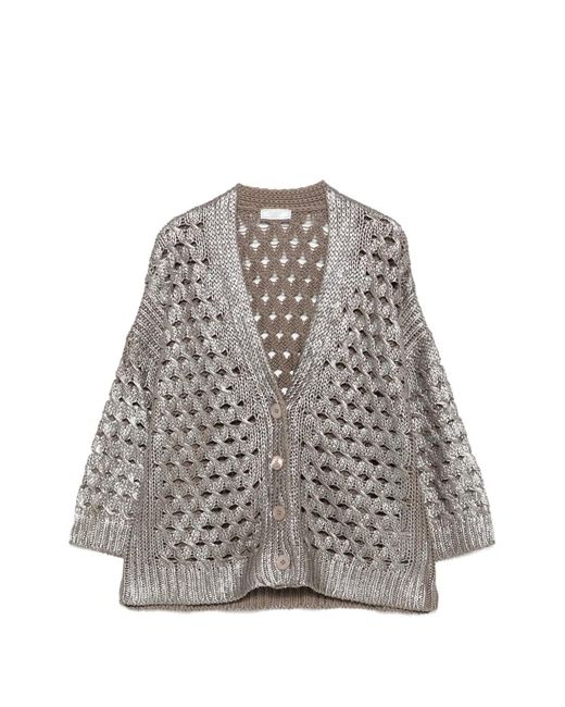 Peserico Gray Button Crochet Cardigan