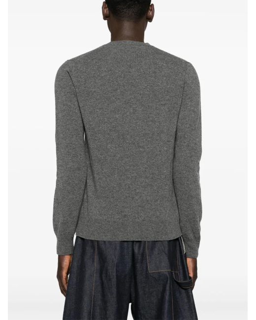 COMME DES GARÇONS PLAY Gray Heart-Patch V-Neck Wool Jumper