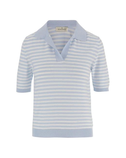 Bruno Manetti Blue Striped-Pattern Collared T-Shirt