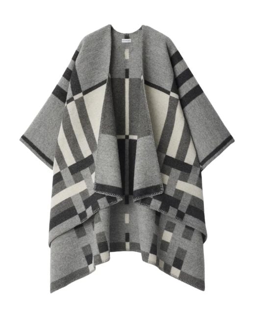 Burberry Gray Colour-Block Checked Cape