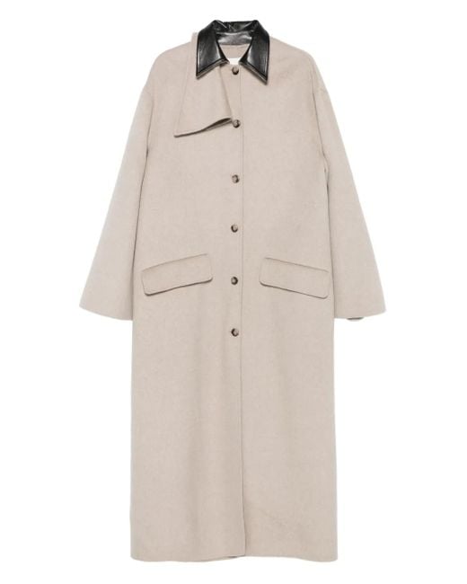 Nanushka Natural Contrast-Collar Button Coat