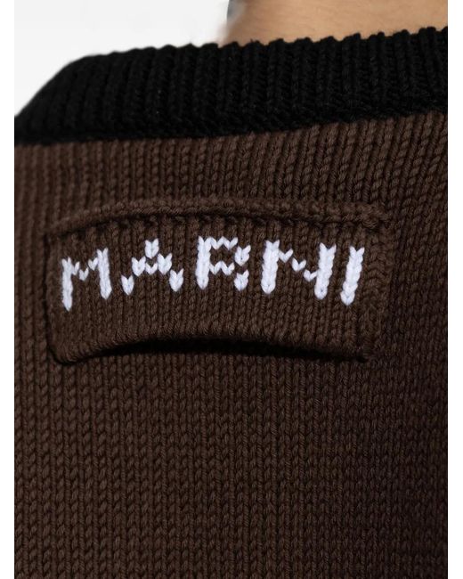 Marni Brown Logo-Embroidered Knitted Top