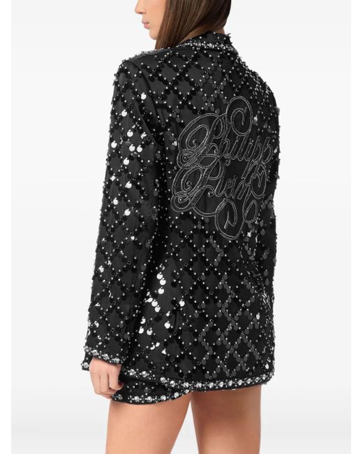 Philipp Plein Black Blazer Boyfriend Fit Plein Paillettes