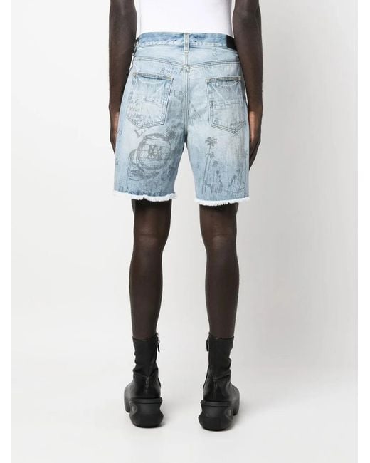 Amiri Blue Logo-Print Denim Shorts for men