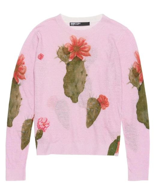 Bimba Y Lola Linnen Trui Met Cactusprint in het Pink