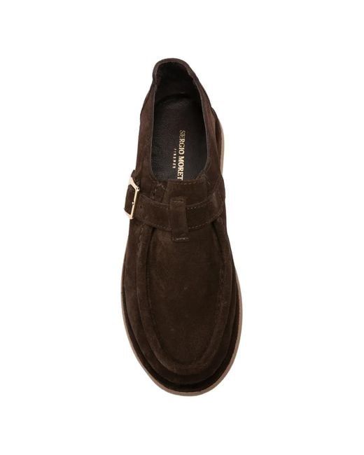 SERGIO MORETTI FIRENZE Brown Buckle-Fastening Suede Loafers