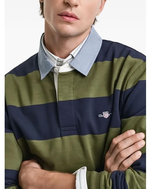 Gant Green Polo Rayé En Chambray for men