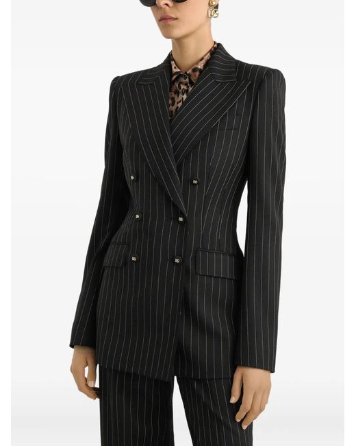 Dolce & Gabbana Black Striped Double-Breasted Jacket