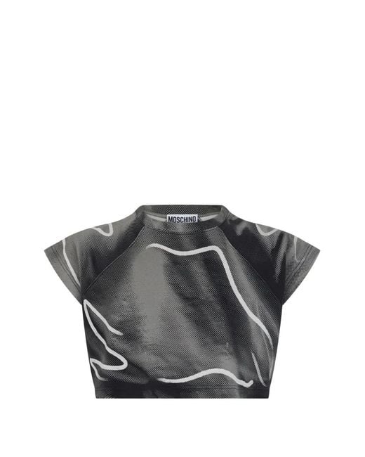 Moschino Gray Graphic-Print Cropped T-Shirt for men