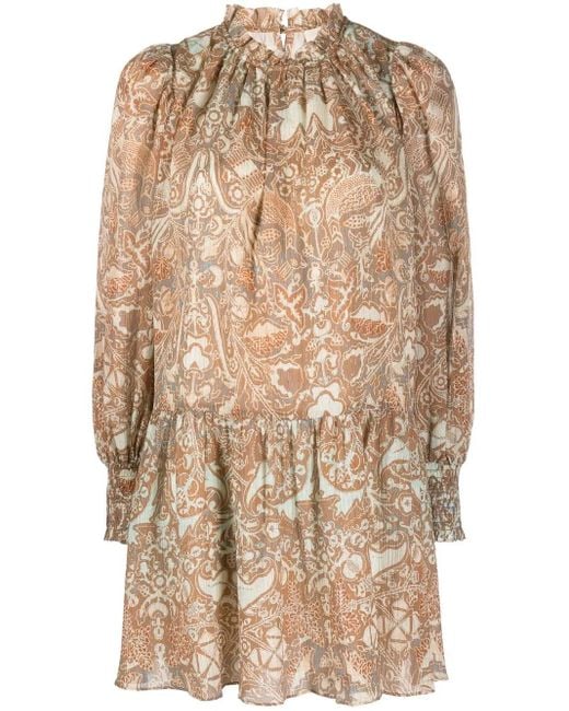 Ulla Johnson Natural Robe Courte À Fleurs