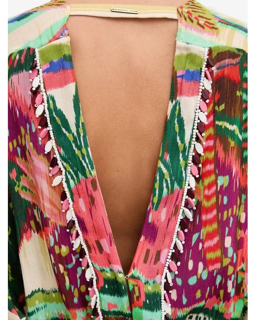 Lola Casademunt White Printed Beaded-Trim Maxi Dress