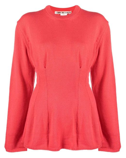 Comme des Garçons Red Peplum-Hem Crew Neck Jumper