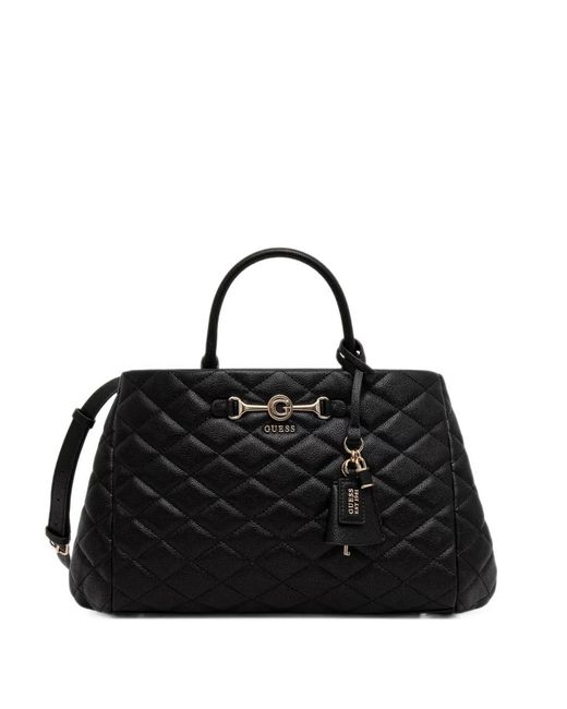 Guess Black Quilted Logo-Plaque Tote Bag