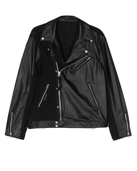 Undercover Black Panelled Leather Biker Jacket for men