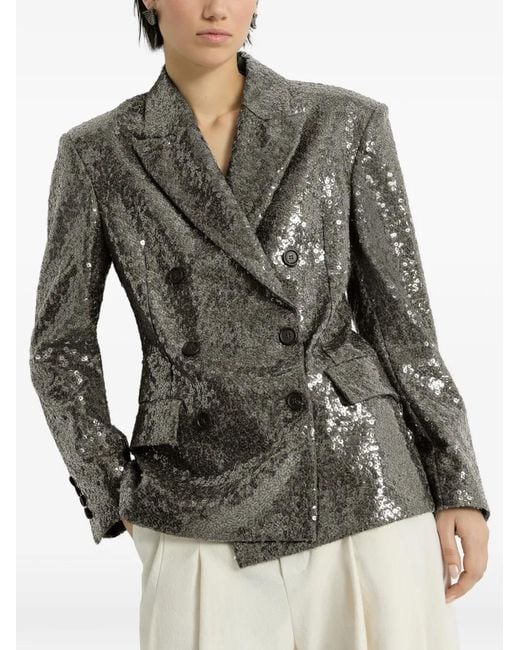 Brunello Cucinelli Gray Dazzling Texture Embroidery Blazer