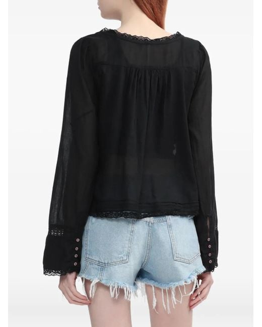 Free People レーストリム シャツ Black