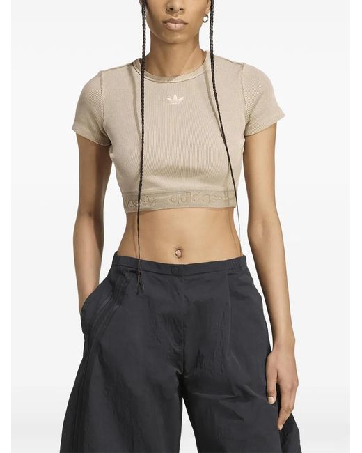 Adidas White Logo-Embroidered T-Shirt