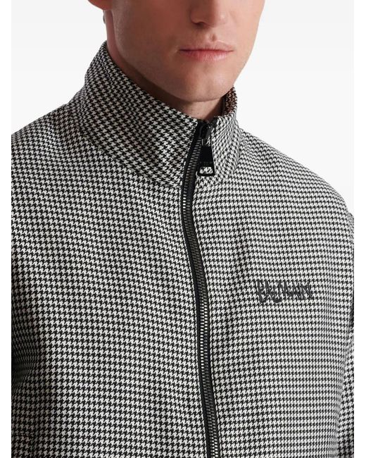 Balmain Gray Houndstooth-Pattern Zip Jacket for men