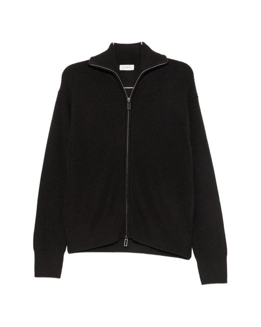 Paolo Pecora Black Ribbed-Knit Zip-Up Sweater for men