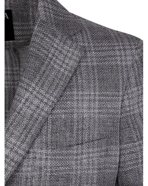 Zegna Gray Check-Pattern Blazer for men