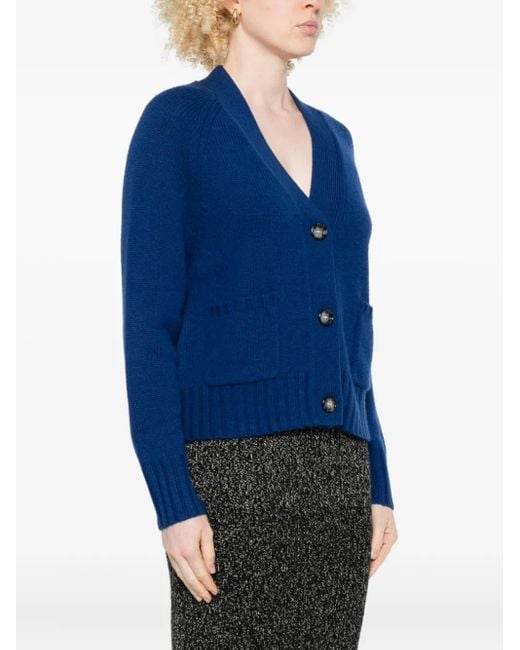 Allude Blue Patch-Pocket Button Cardigan
