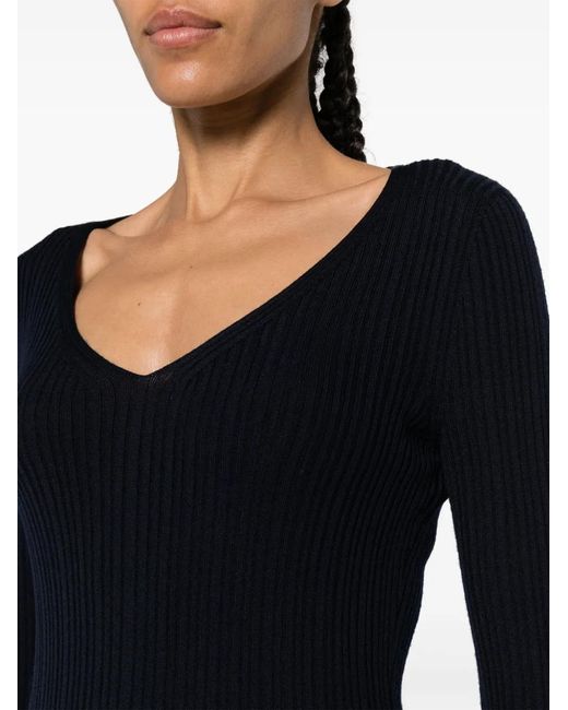 Theory Black V-Neck Rib Knit Top