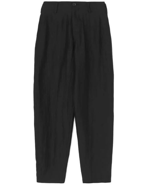 Yohji Yamamoto Black Crease-Effect Tapered Trousers