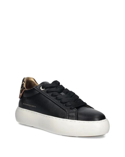 Alexander Smith Black Soho Leopard-Print Platform Sneakers