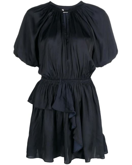 Zadig & Voltaire Black Romina Puff-Sleeve Ruched Mini Dress