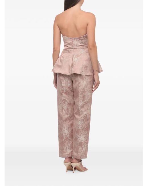 Emme Natural Floral-Embroidered Strapless Top And Trousers Set