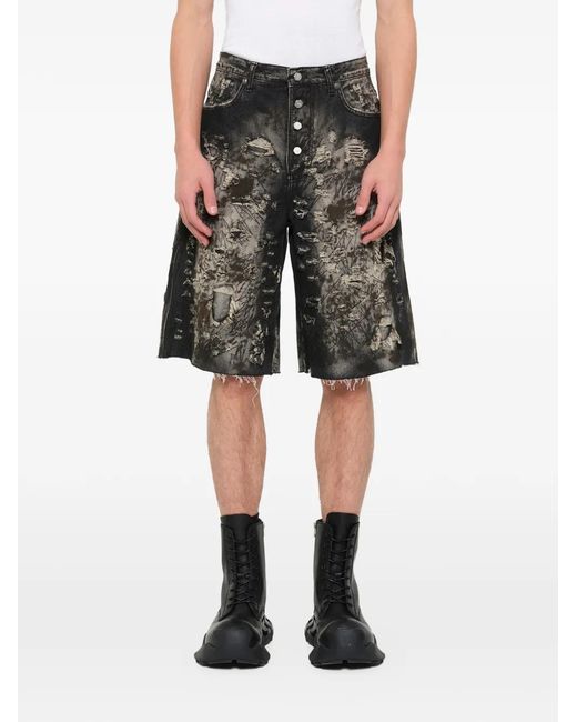 THUG CLUB Gray Washed Destroyed Shorts for men