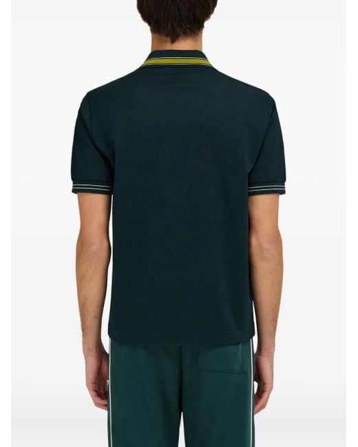 Ferragamo Green Striped-Collar Polo Shirt for men