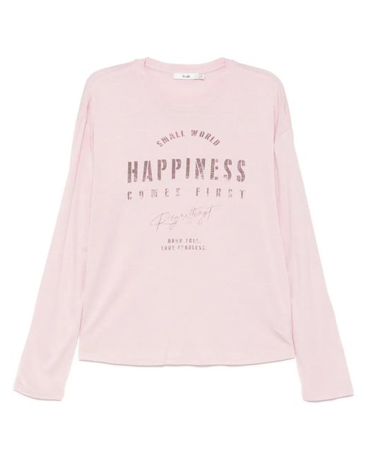 B+ AB Pink Slogan-Print Long-Sleeves T-Shirt