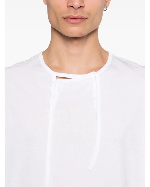 Yohji Yamamoto White Tie Detail T-Shirt for men