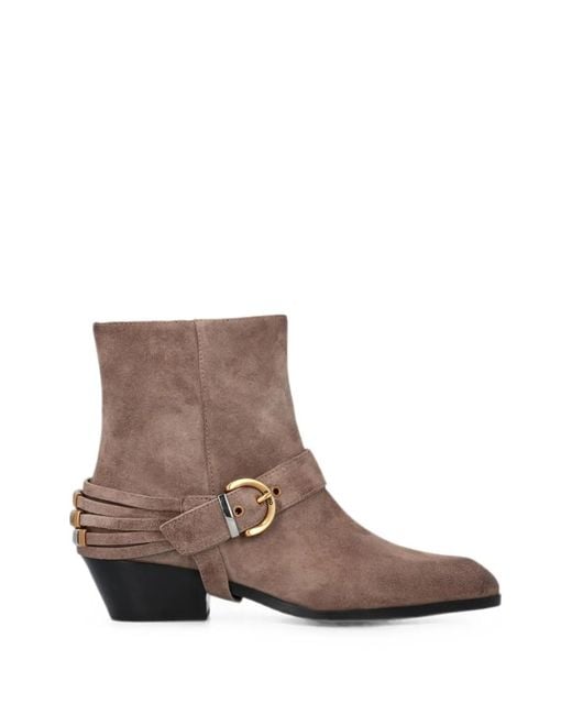 Pinko Brown Buckle-Detail Leather Boots