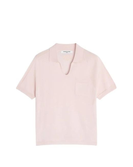 Maison Kitsuné Pink Fine-Knit V-Neck T-Shirt