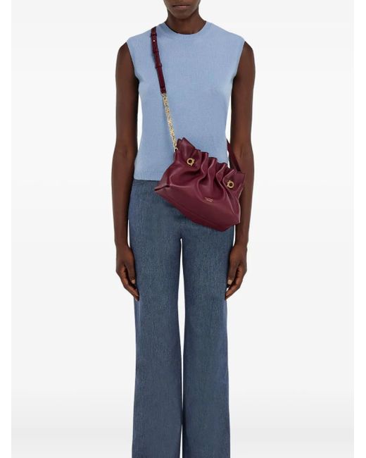 Ferragamo Purple Small Double-Gancini Gathered Shoulder Bag