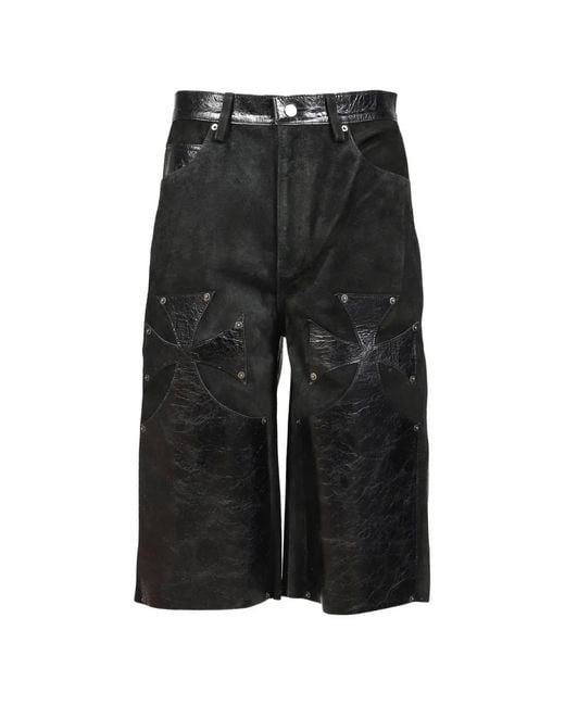 SEKRIT Black Cross-Patch Leather Shorts for men