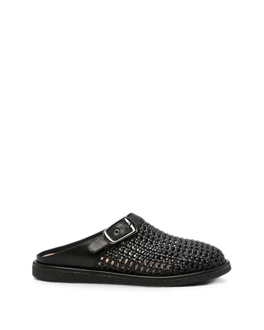 ADRIANNA FERETTI Black Woven Buckle-Fastening Mules