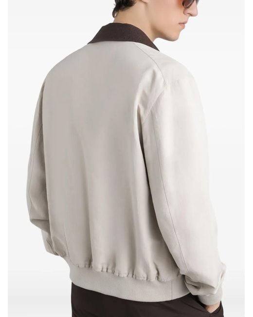 Dolce & Gabbana White Zip-Up Bomber Jacket for men