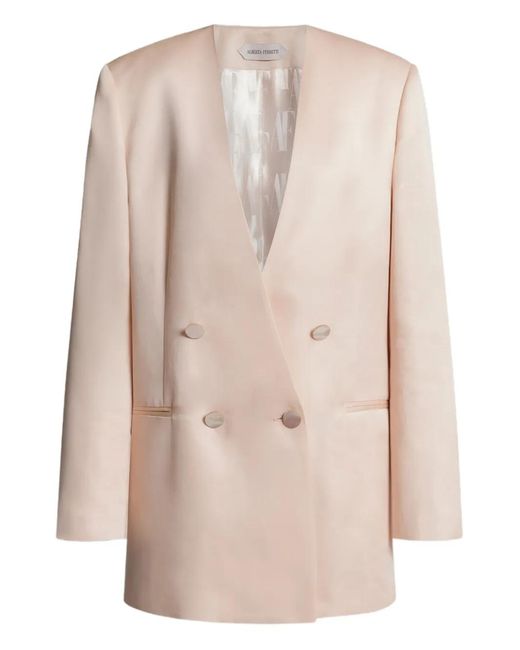 Alberta Ferretti Natural Double-Breasted Silk Blazer